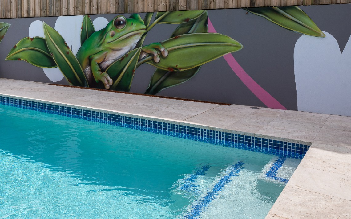 travertine pool mural