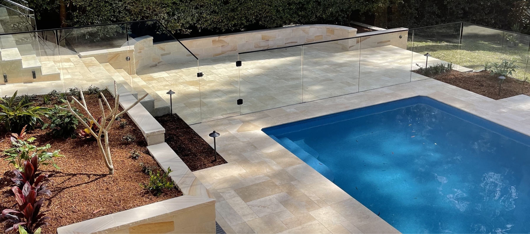 Classic Travertine French Pattern Poolside St Ives project