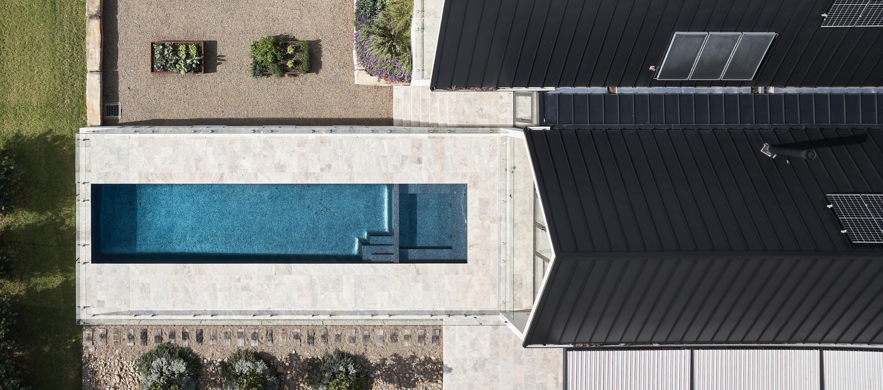 Project - Middle Dural_Silver Ash Travertine_Aerial Pool view