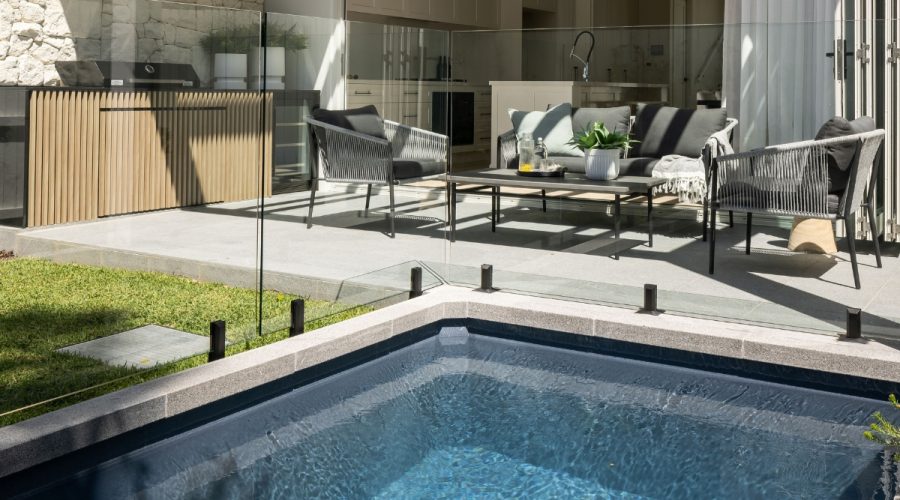 Silhouette Grey Granite Flamed Pool Surrounds and Alfresco area